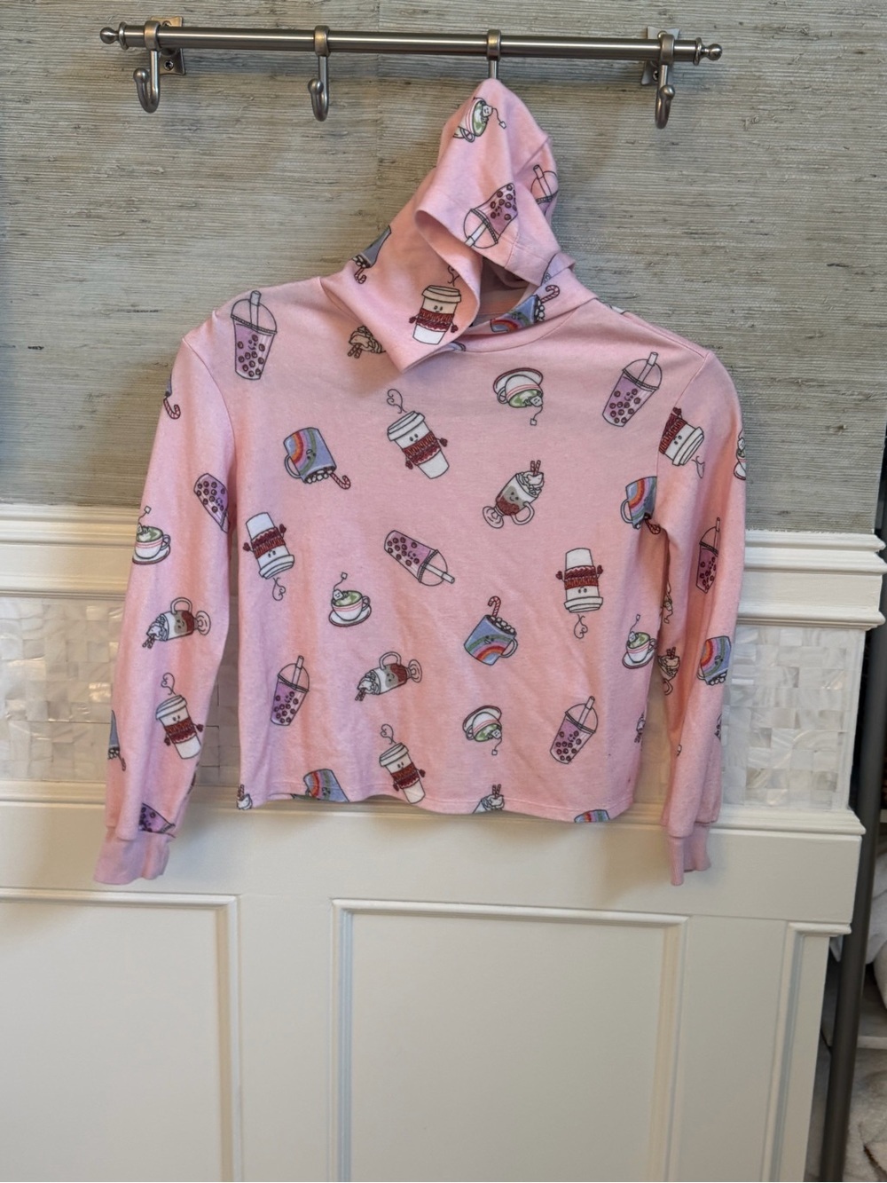 Girls medium 8 Art class target pink hot chocolate coffee hoodie sweatshirt top